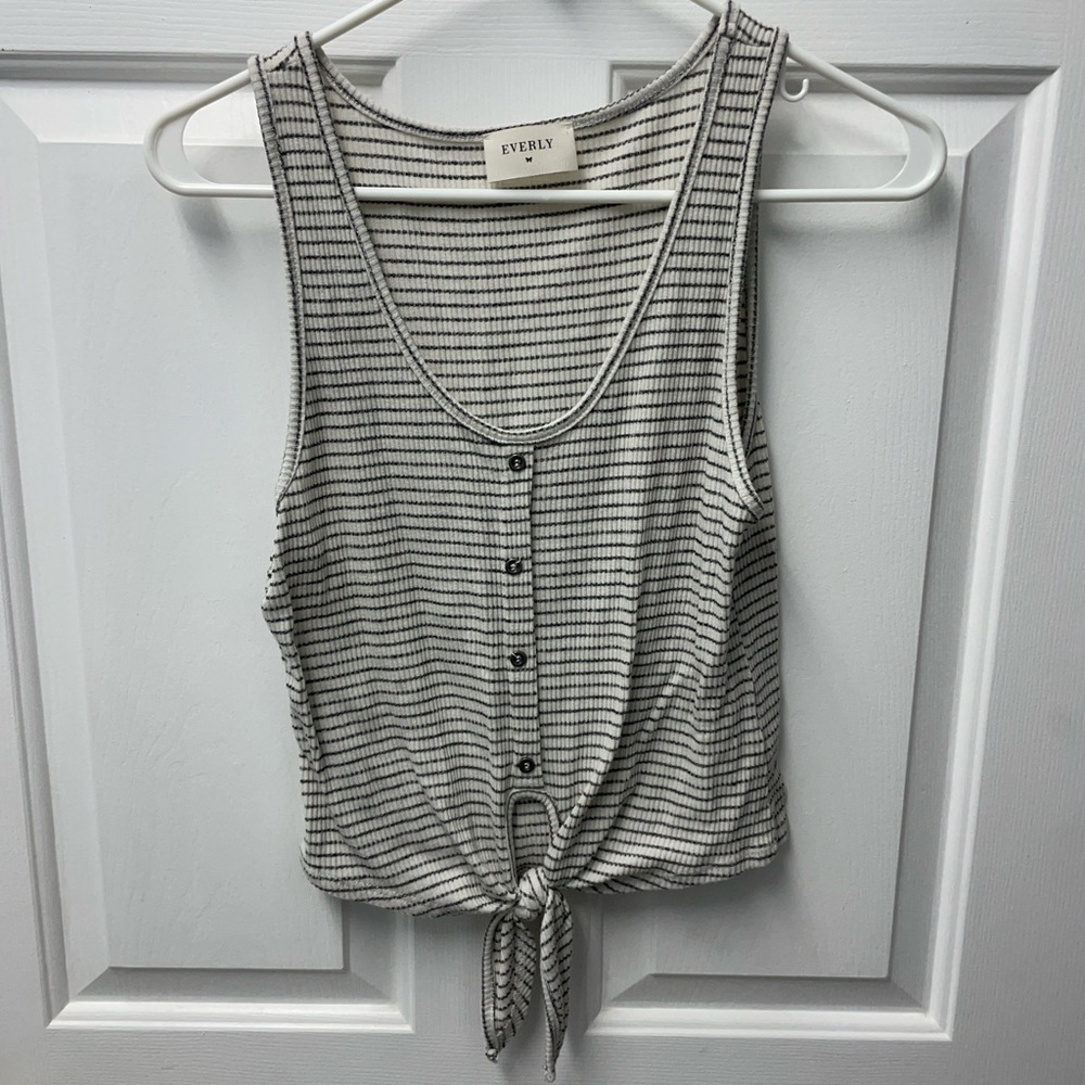 Everly Black and White Button-Front Tank Top